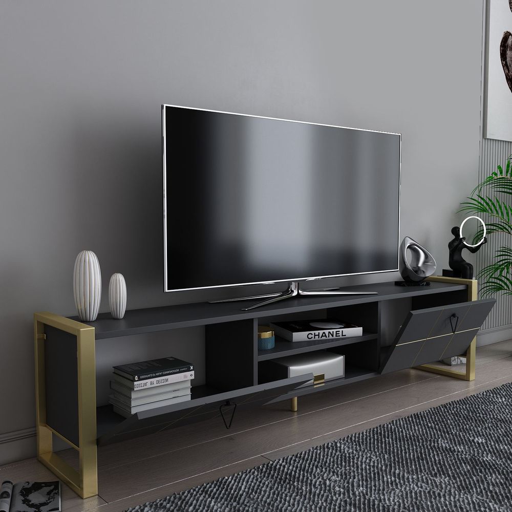 TV Stalak Mila - Antracit i Zlato slika 3
