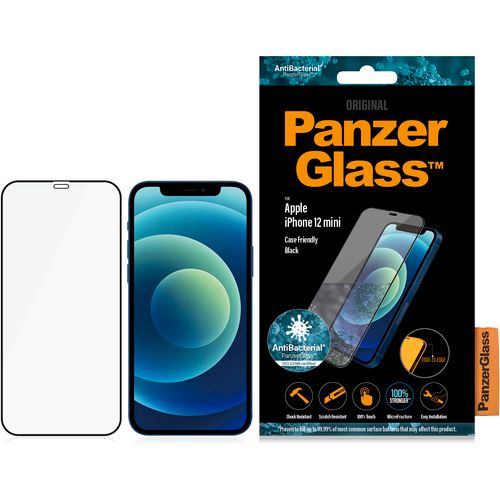 Panzerglass zaštitno staklo za iPhone 12 Mini case friendly antibacterial black slika 1