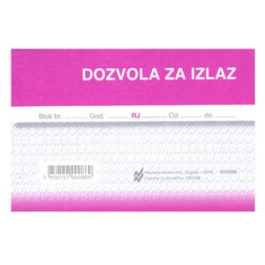 I-59 DOZVOLA ZA IZLAZ; Blok 100 listova, 12,5 x 8,8 cm