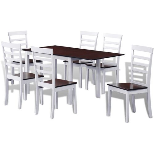 7-dijelni blagovaonski set s produžetkom za stol smeđe-bijeli slika 1
