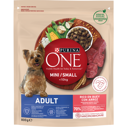 Purina ONE® Mini Adult, Bogato govedinom, s rižom, 8x800g slika 1