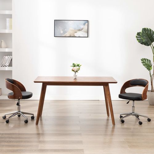 Okretna uredska stolica od savijenog drva i umjetne kože crna slika 1