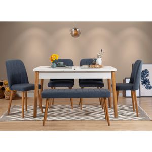 Santiago 1048 - 2 AB Atlantic Pine Navy Blue Proširivi Trpezarijski Sto i Set Stolica (6 Komada)