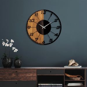Decorative wooden wall clock Linear, colours: walnut, black