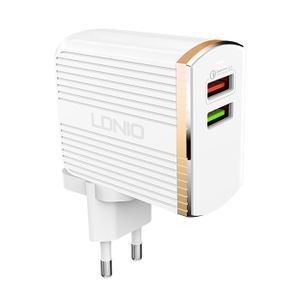 LDNIO komplet adapter A2502Q 220V 2X USB 1X QC 3.0 1X 2,4A + lightning kabel