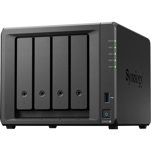 Synology DiskStation DS923+, Tower, 4-Bays 3.5'' SATA HDD/SSD, 2 x M.2 2280 NVMe SSD slot, CPU AMD R1600 2-core 2.6 (base) / 3.1 (turbo) GHz, 4 GB DDR4 ECC, 2x RJ-45 1GbE LAN Port; 2x USB 3.2; eSATA port; 2.24 kg; 3yr warranty slika 1