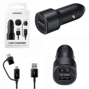 Samsung auto punjač 15W 2xUSB-A + combo kabl micro i Type-C crna