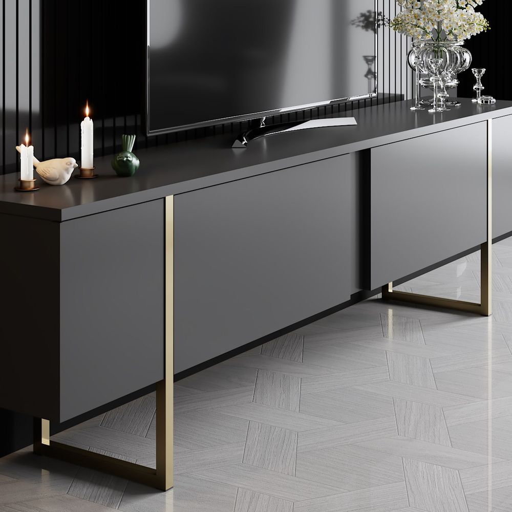 Luxe Set - Antracit, Zlatni Set Namještaja za Dnevnu Sobu slika 6