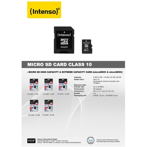 (Intenso) Micro SD Kartica 4GB Class 10 (SDHC &amp; SDXC) sa adapterom - SDHCmicro+ad-4GB/Class10 slika 3