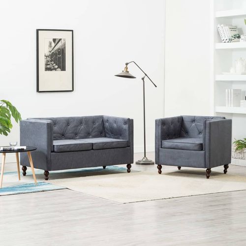 2-dijelni set sofa Chesterfield s presvlakom od tkanine sivi slika 27