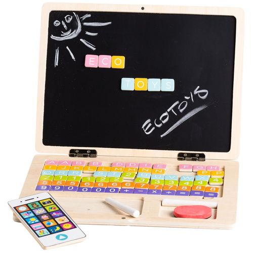EcoToys dječji edukacijski drveni laptop 2u1 s dodacima slika 7