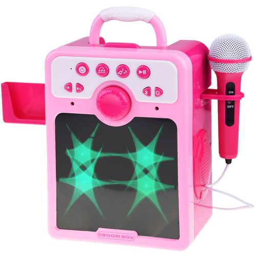 Disko zvučnik s mikrofonom za karaoke rozi slika 1