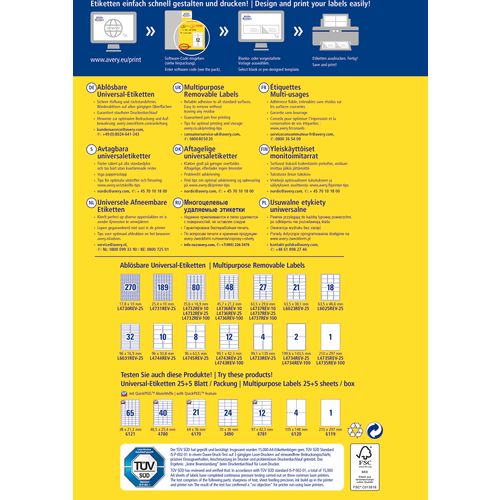 Avery Zweckform L4743REV-25 višenamjenske lako uklonjive naljepnice A4 99,1x42,3mm 30 listova 360 naljepnica bijele slika 3