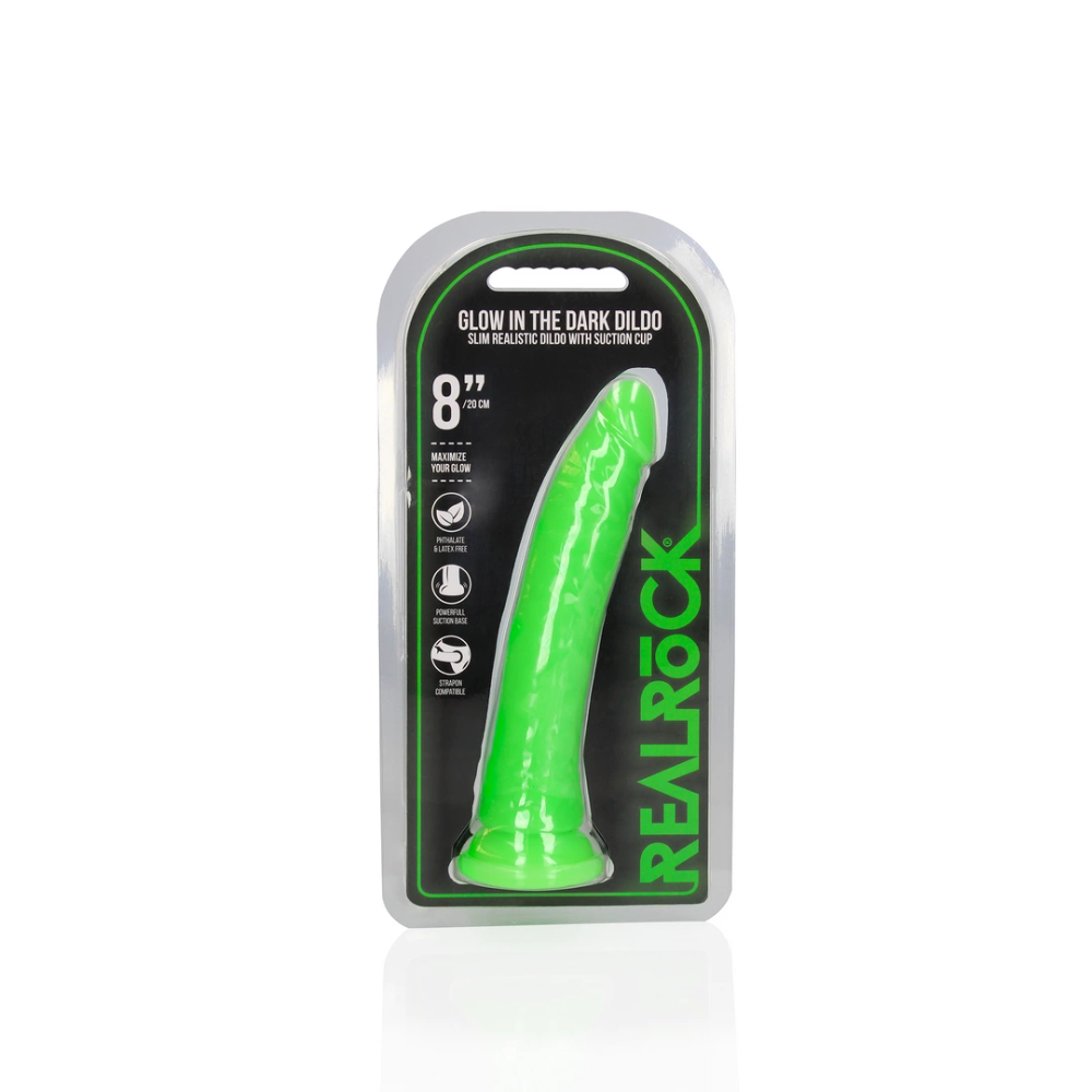RealRock by Shots Tanki realistični dildo s vakuumskom čašicom - Sjaj u tami - 8'' / 20 cm slika 2