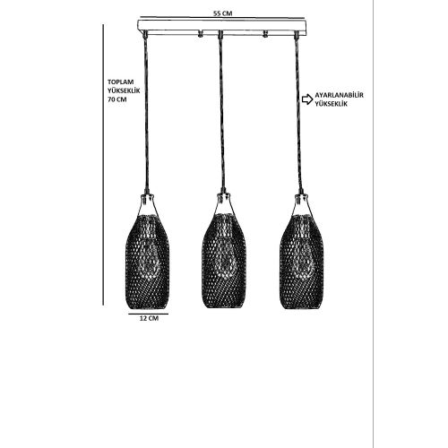 Rio 3 Lü Sıralı Siyah Sarkıt Black Chandelier slika 4