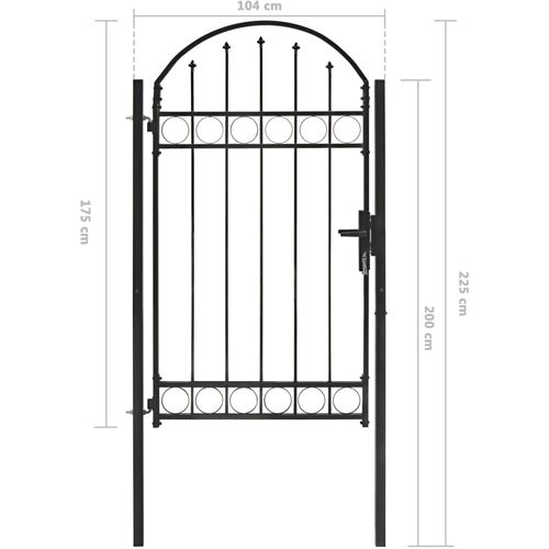 Vrata za ogradu s lučnim vrhom čelična 100 x 175 cm crna slika 20