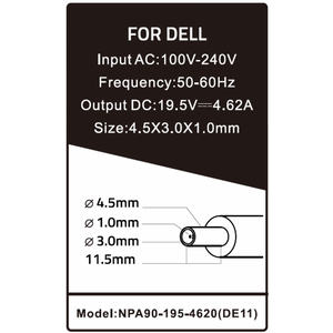 NPA90-195-4620 (DE11) ** Gembird punjac za laptop 90W-19.5V-4.62A, 4.5x3.0mm  Black PIN (929)