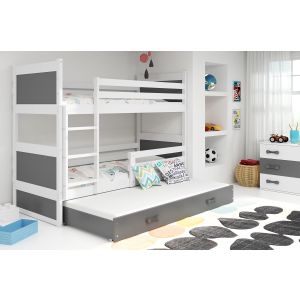 Drveni dječji krevet na sprat Rico sa tri kreveta - 190x80cm - Bijeli/Sivi