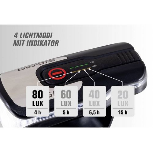 Sigma prednje svjetlo za bicikl AURA 80 LED pogon na punjivu bateriju  crna slika 2