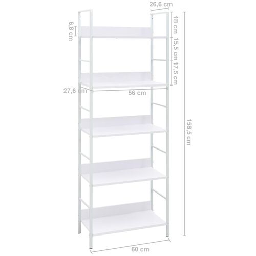 Police za knjige s 5 razina bijele 60 x 27,6 x 158,5 cm iverica slika 7