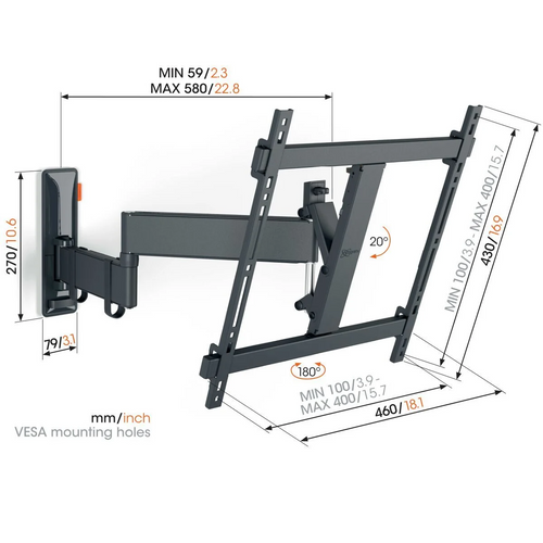 Vogel's TVM3843, zidni nosač za ekrane od 55"-100",rotacija 180°,nagib 10°, 55kg slika 2