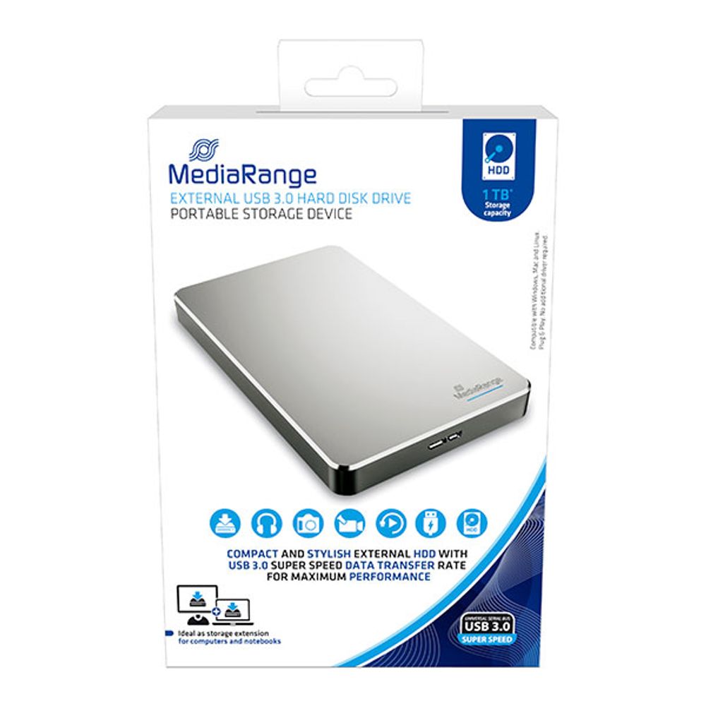 MediaRange Eksterni HDD 1TB, USB 3.0, srebrni , MR996 slika 1