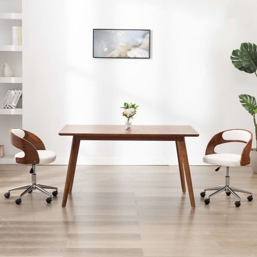 Okretna uredska stolica od savijenog drva i umjetne kože bijela slika 1
