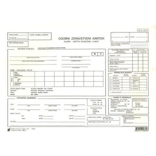 1-03-10 OSOBNI ZDRAVSTVENI KARTON ZA ZAŠTITU ZDRAVLJA DOJENČADI I DJECE; Karton, 29,7 x 21 cm slika 2