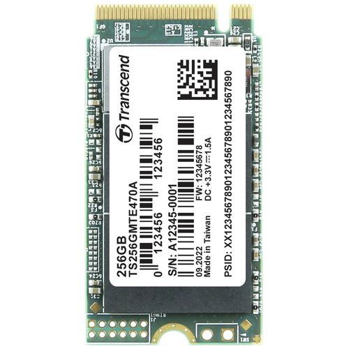Transcend 256GB, M.2 2242, PCIe Gen3x4, NVMe, 3D NAND, DRAM-less, Read up to 2000MB/s, Write up to 1700 MB/s, Single-sided TS256GMTE470A slika 1