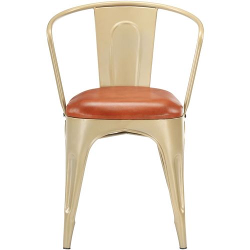 Blagovaonske stolice od prave kože 2 kom smeđe slika 3