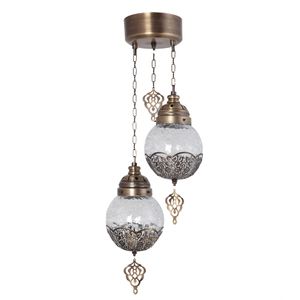 Neptün 2Li Sarkıt Tepsili Eskitme Catlak Camlı Gold Chandelier