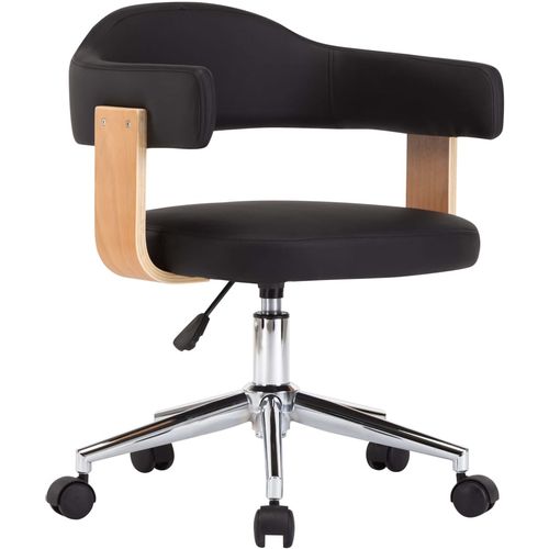Okretna uredska stolica od savijenog drva i umjetne kože crna slika 33