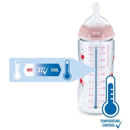 NUK Flašica First Choice+ sa indikatorom temperature 300ml 6-18mj, Srca - Bijela slika 2