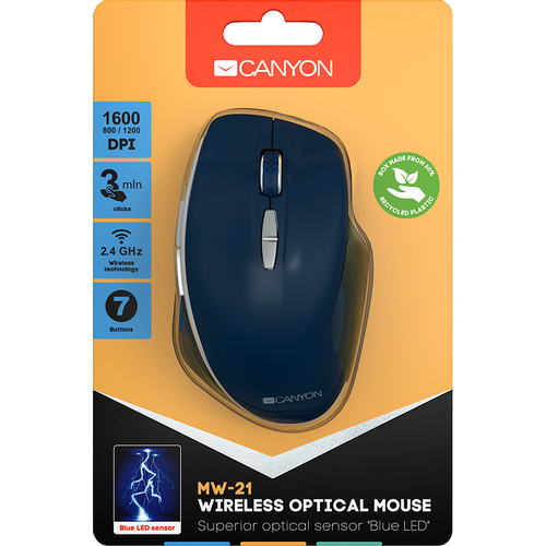 Canyon 2.4 GHz Wireless mouse ,with 7 buttons, DPI 800/1200/1600, Battery: AAA*2pcs,Blue,72*117*41mm, 0.075kg slika 4