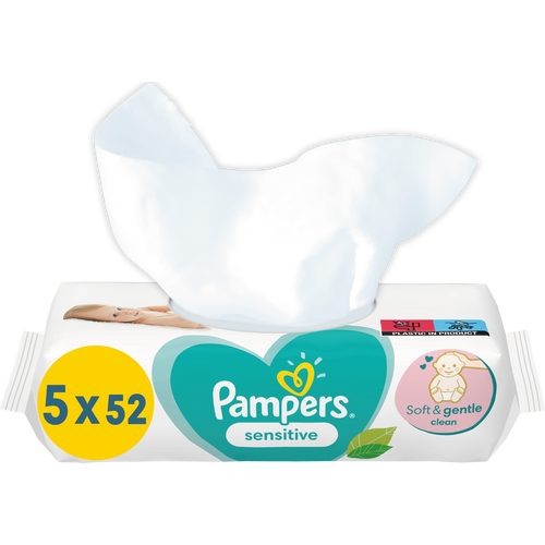 Pampers vlažne maramice Sensitive 5x52 komada slika 5