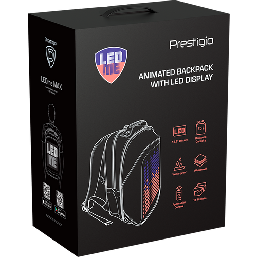 Prestigio LEDme MAX backpack, animated backpack with LED display, Nylon+TPU material, connection via bluetooth, dimensions 42*31.5*20cm, LED display 64*64 pixels, black color. slika 11