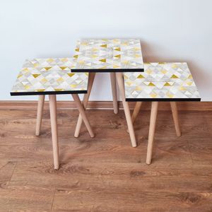 Nesting Table 3Shp258 - Set od 3 komada u bijeloj, sivoj i zlatnoj boji