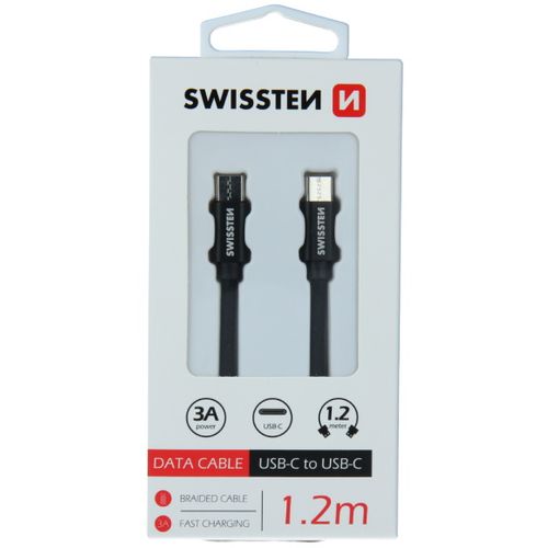 SWISSTEN kabel USB-C/USB-C, platneni, 3A, 1.2m, crni slika 2