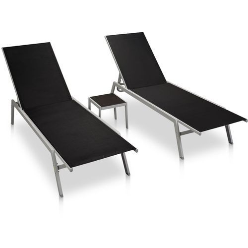 Ležaljke za sunčanje sa stolićem 2 kom čelik i tekstilen crne slika 19
