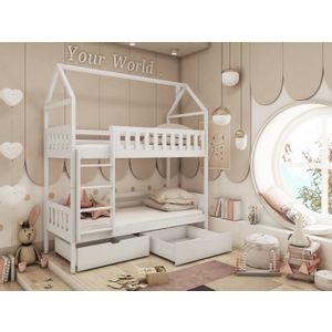 Drveni dječji krevet na kat Gaja s ladicom - bijeli - 160*80 cm