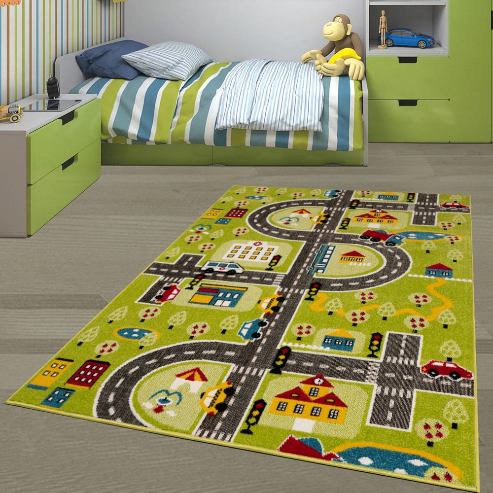 Šareni Tepih Trafik - Zeleno Sivi Žuti Crveni Plavi (120 x 170 cm) slika 1