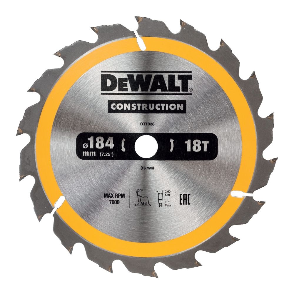 LIST KRUŽNE PILE ZA DRVO 18 Z 184x16mm Dewalt DT1938 slika 1