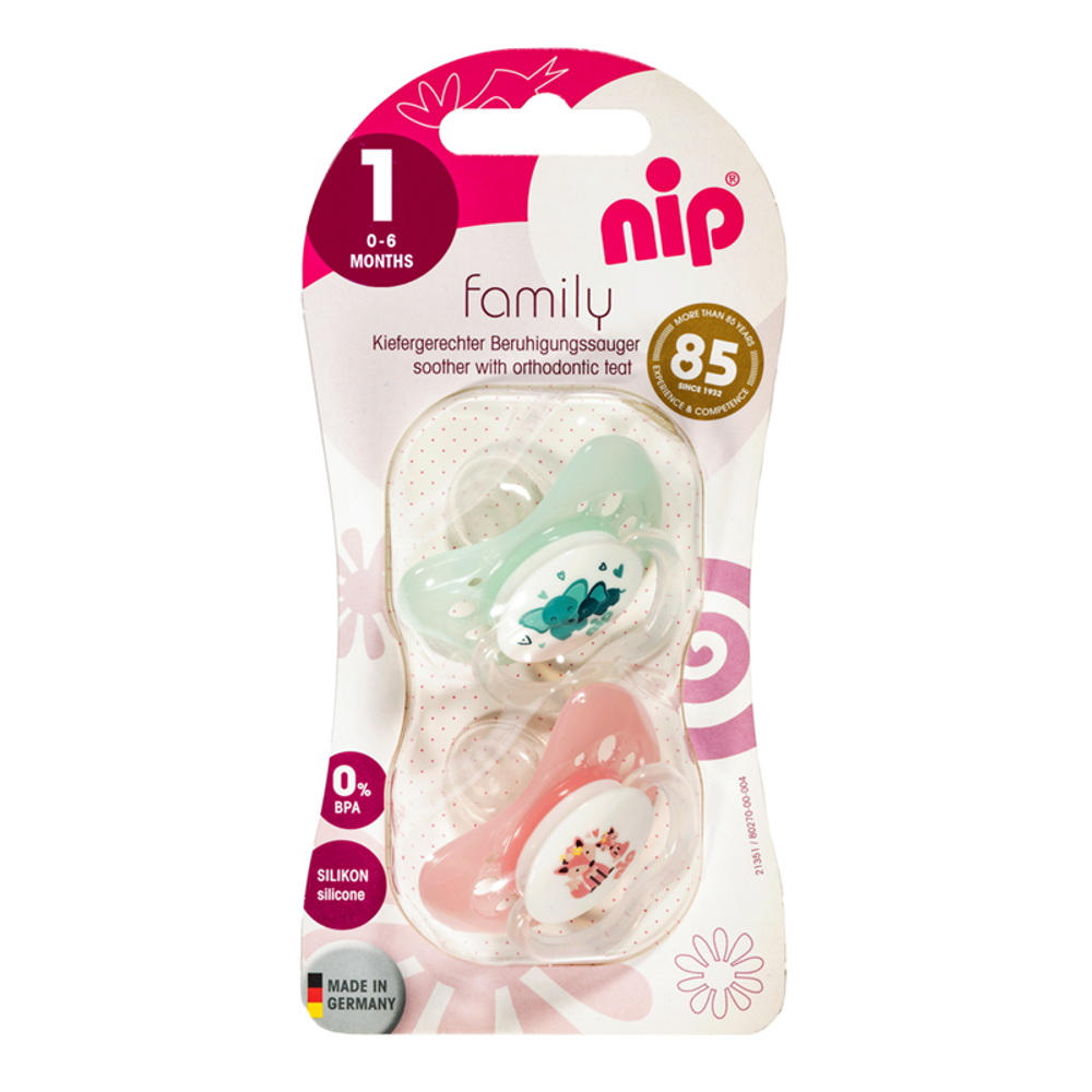 nip® Duda varalica Family 0-6mj (veličina 1) - Silikon, 2kom Mint, Pink slika 3