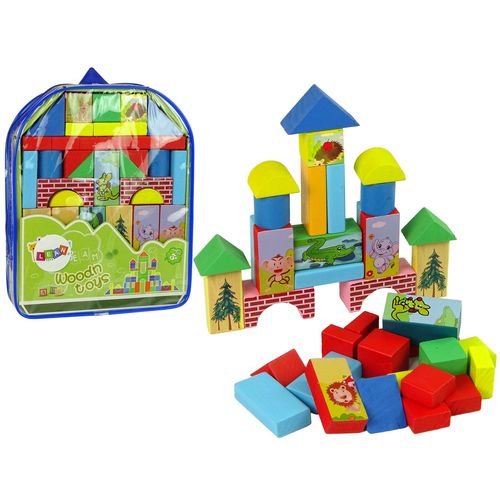 Montessori drveni oblici za građenje dvorca sa životinjama u ruksaku slika 1