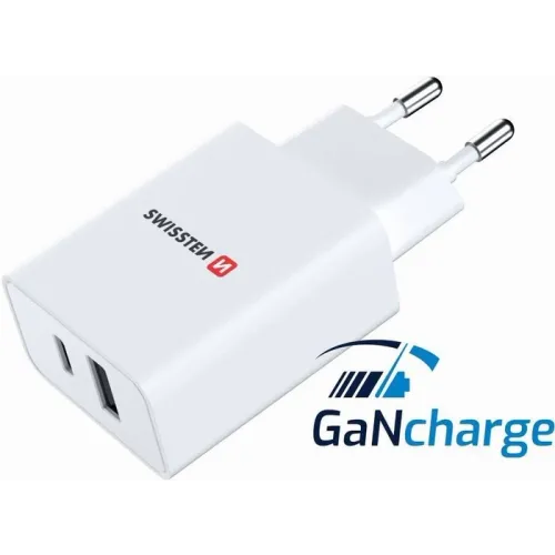 Swissten punjač 1xUSB+ 1X USB C GaN charge 30W bela slika 1