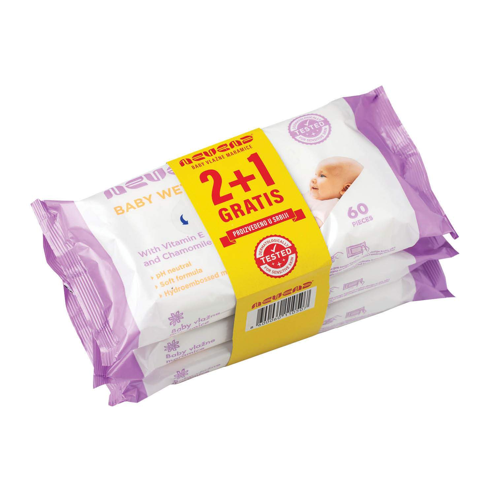 Nevena Baby vlažne maramice za bebe 60 kom 2+1gratis slika 1