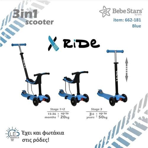 Bebe Stars romobil 3u1 - blue slika 4