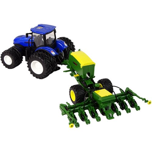 Plavi traktor s prešom za baliranje slika 4