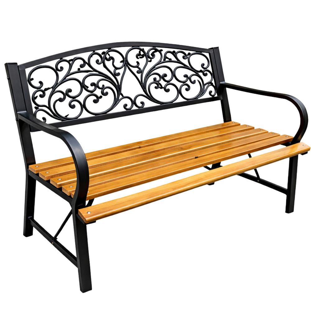 Vrtna klupa za park, terasu, metalna, drvena, za 2 osobe, 118 cm slika 1