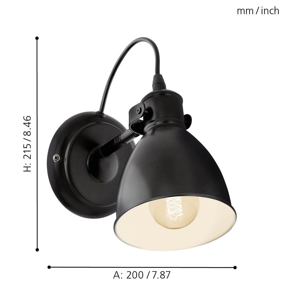 Eglo zidna lampa 'Priddy' E27, crna/bijela slika 4